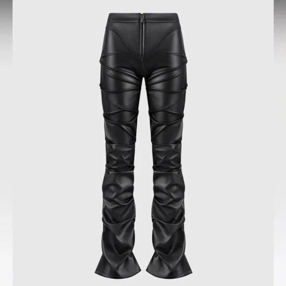 Manière De Voir Caroline Tacked Leather Flared Trousers Size 6 - Picture 3 of 5